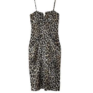 Cache Animal Print Bodycon Dress Sexy Fitted Ruched Sleeveless Made in USA Small